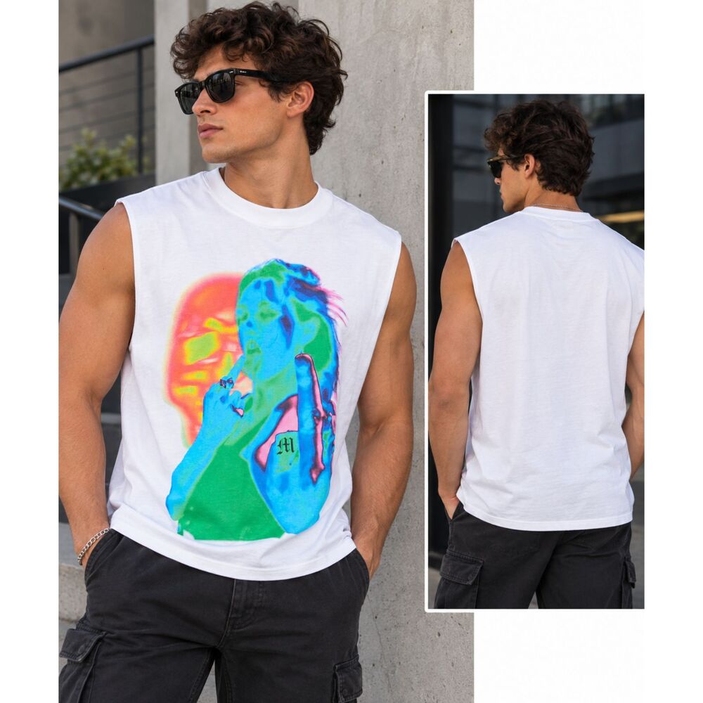 BoohooMAN Men's White Thermal Graphic T-Shirt Size Small NWT